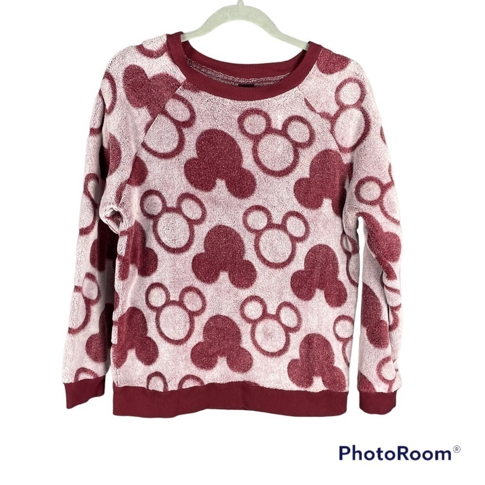 DISNEY Fleece Sleepshirt with Mickey Mouse Logo Pattern, Womans Size Medium